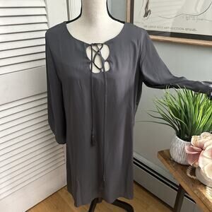 HONEY BELLE Dress Womens Large Gray Chiffon Shift Neutral Minimalist Cocktail
